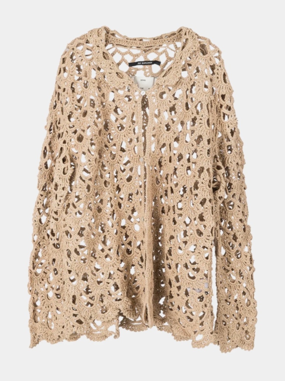 NWT Song For The Mute Crochet Collared Cardigan, Sunflower 25.2, Beige Cotton
